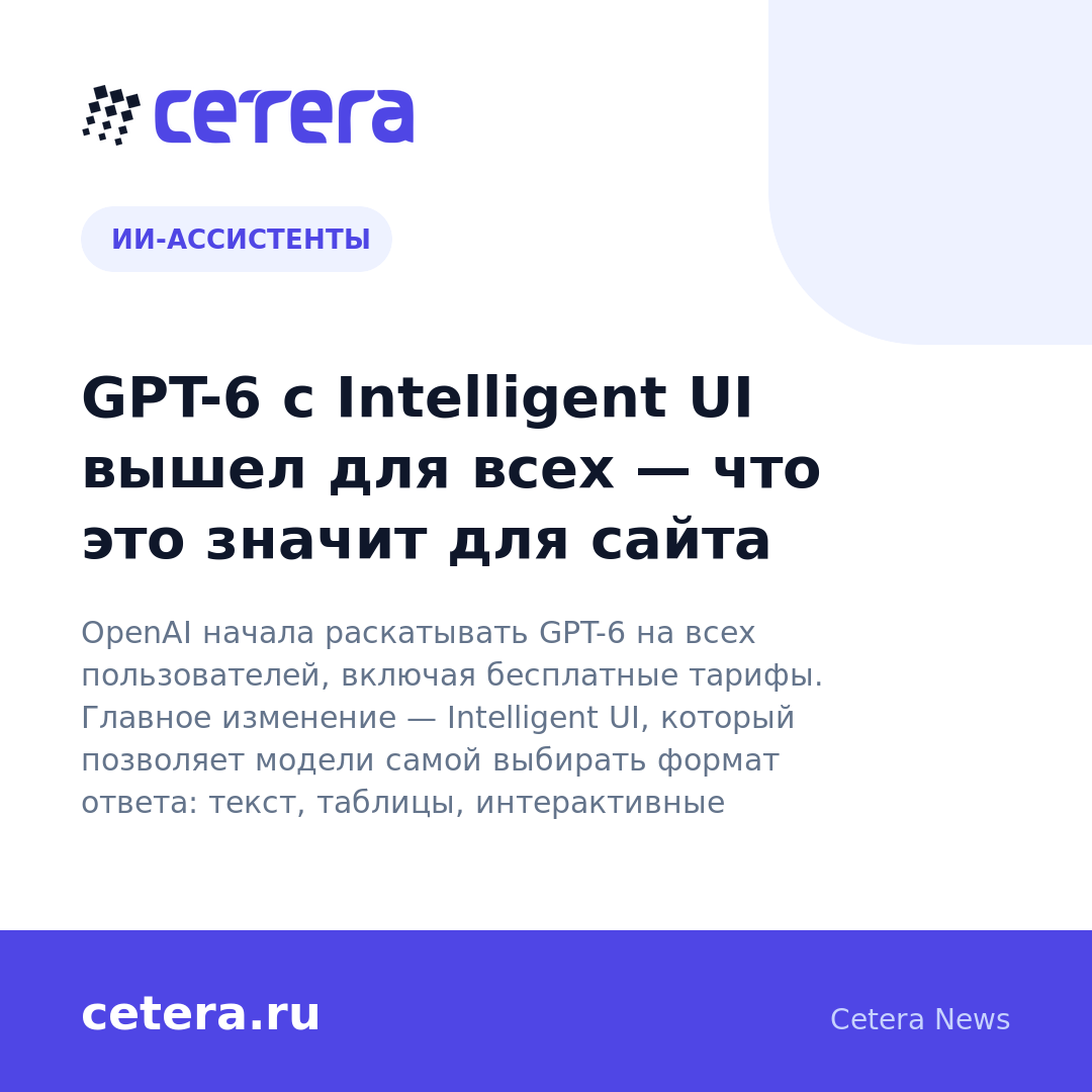 GPT-6 с Intelligent UI вышел для всех — что это значит для сайта